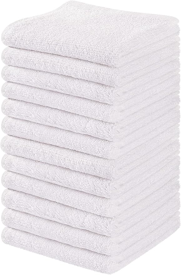 Towel and Linen Mart 100% Cotton - Wash Cloth Set - Flannel Face Cloths, Highly Absorbent and Soft Feel Fingertip Towels (White, Pack of 12)