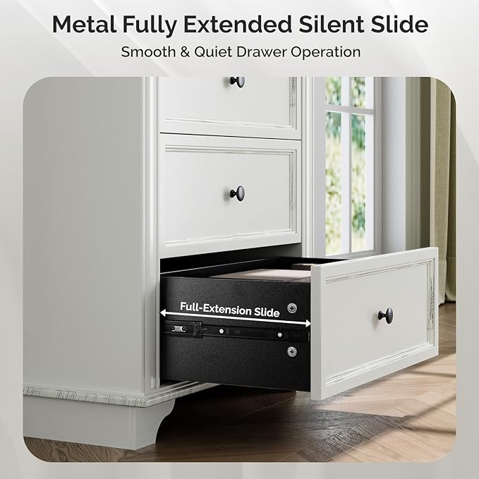 VINGLI White Dresser, 47" Tall Dresser Wood, 5 Drawer Dressers for Bedroom, White Chest of Drawers