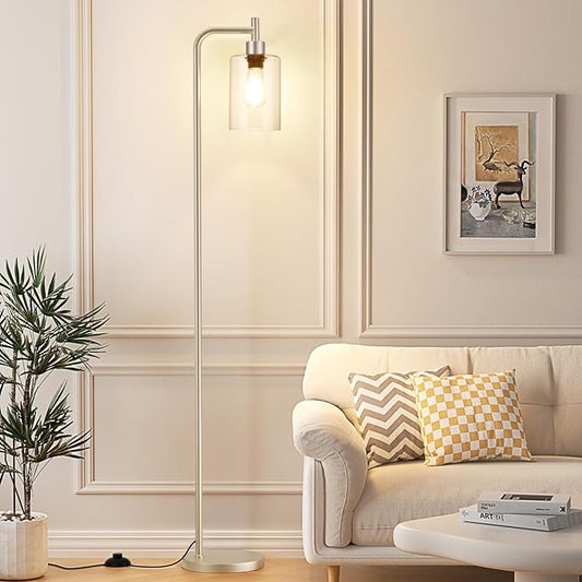 Floor Lamps for Living Room - Industrial Standing Lamp with Glass Shade, Modern Gold Floor Lamp with LED Bulb, Tall Lamp for Bedroom Office - Light Gold