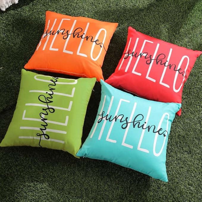 DFXSZ Outdoor Pillow Covers 18x18 Inch Set of 2 Hello Sunshine Decor Grass Green Waterproof Throw Pillow Covers Summer Outdoor Pillow Covers Decor for Patio Funiture Garden Sofa Couch 020E18