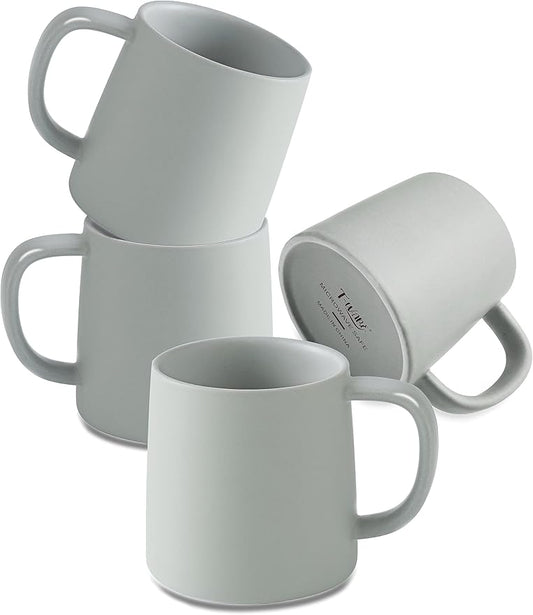 T-WARE 16 Oz Coffee Mugs, Matte Light Grey Mug Set of 4, Ceramic Mugs Coffee, Solid Color Coffee Cups Ceramic