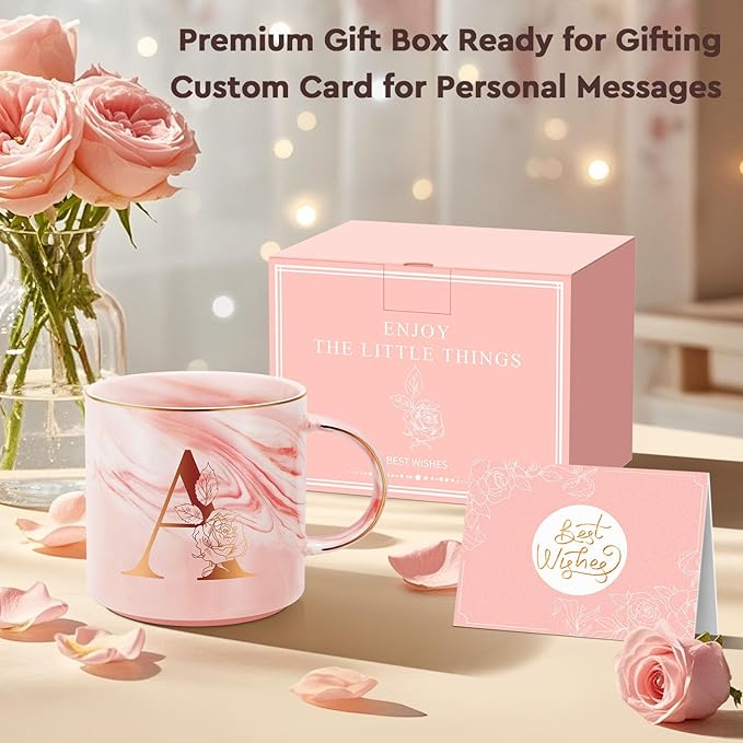 Personalized Gifts for Women Coffee Mug, Initial Customized Gift Monogrammed A-Z Coffee Mug 12 OZ, Christmas Anniversary Birthday Gifts for Women Mom Grandma Friend Sister Wife (A)