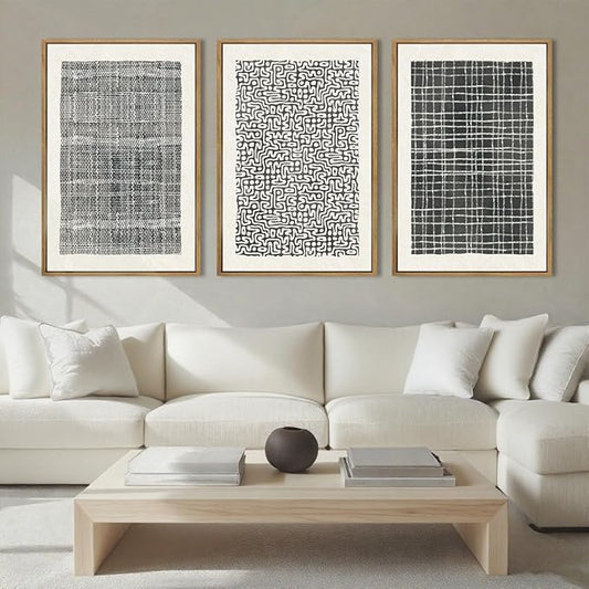 BINCUE Abstract Line Wall Art Set of 3 Modern Neutral Black Wall Decor Geometric Minimalist Artwork for Living Room Bedroom Office Bathroom 24"x36" Gift