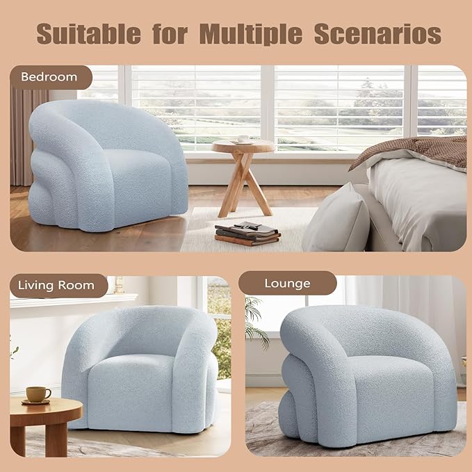 34.6" W Mordern Swivel Accent Chair,Sherpa Round Upholstered Boucle 360° Swivel Armchair for Living Room,Comfy No Assembly Sofa Chair for Bedroom Reading Apartment Lounge(Blue)