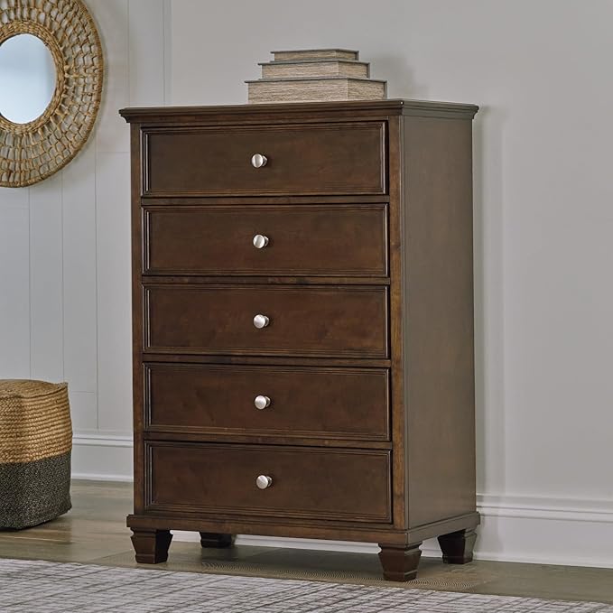 Signature Design by Ashley Danabrin Traditional 5 Drawer Chest for Bedroom, Dark Brown
