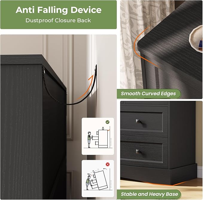 Hasuit Black Dresser for Bedroom with 10 Drawers, 55.2" Long Drawer Dresser with Charging Station, Farmhouse Dressers Chest of Drawer, Large Wooden Storage Tower Organizer, Dressers for Bedroom Closet