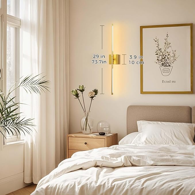 DORESshop Battery Operated Wall Sconces Set of Two with Remote Control, Rechargeable Wall Sconce, 350°Rotate Dimmable Wireless Wall Sconce for Living Room, Hallway, Bedroom, 29 Inch, Gold(2 Pack)