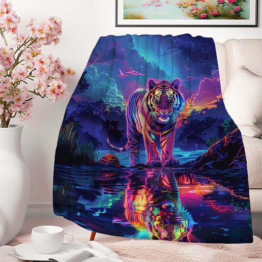 Tiger Throw Blanket for Men Women, Wild Animal Print Throw Gift for Men and Women, Soft Fleece for Bedrooms, and Living Room Decor, 50x60 Inches