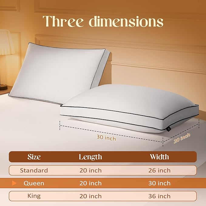 Feather Down Pillows Queen Size Set of 2 with Gusset, Luxury Hotel Collection Bed Pillow 2 Pack, Down Surrounded Gusseted Pillows for Sleeping, Soft Fluffy for Side, Back Sleepers 20x30 in.