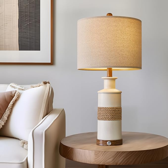 BOBOMOMO 24.5" USB A+C 3-Way Dimmable Touch Control Boho Table Lamp Set of 2 for Living Room Nightstand Beside Lamps for Bedroom(Include Two Bulbs)