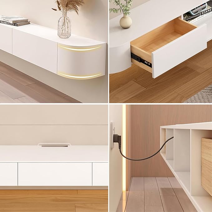 Floating TV Stand,47-118 Inch Wall Mounted TV Shelf,Modern Entertainment Center Media Console with Storage for Bedroom,Living Room (Gary, 102.3")