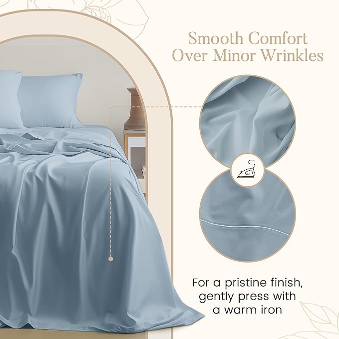 100% Egyptian Cotton Sheets Queen Size Set, 800 TC Deep Pocket Queen Sheets Set, Soft Breathable Sateen Weave 4 PC Elasticated Sheet & Pillowcase Sets, No Pill & Shrink, Fade Resistant- French Blue