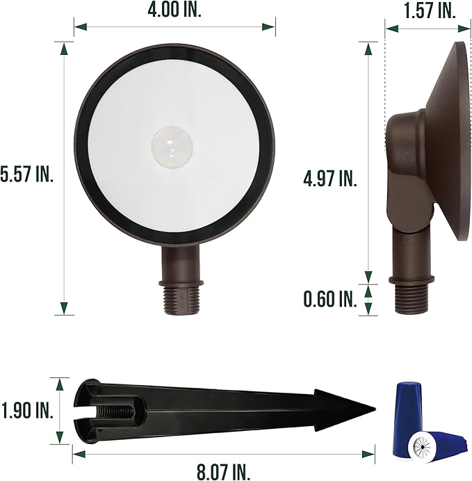 GKOLED 4-Pack Low Voltage LED Landscape Flood Light, 9-15V AC/DC Outdoor Wall Wash Lighting, 5W 450LM Waterproof Landscape Spotlight with Slot Spike, 3000K, Adjustable Knuckle Mount, Die-cast Aluminum