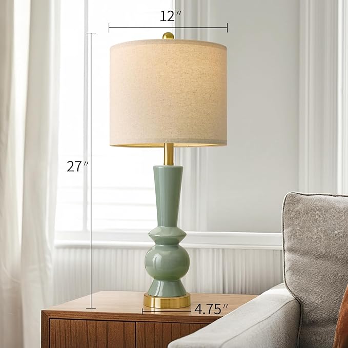 PORTRES 27" Modern Ceramic Table Lamp Set of 2 for Living Room Green & Gold Bedside Lamps for Bedroom Nightstand Lamp Tall End Table Lamps