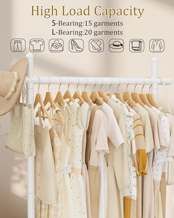 Coat Rack Freestanding with Natural Rock Base, Metal Coat Hanger Stand, Industrial Garment Rack, Clothes Tree, Suitable For Outerwear, Hats, Handbags, 68.9in, White, Large