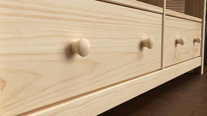 Handcrafted Solid Oak TV Stand Entertainment Center - Elegant Unfinished Media Console with Spacious Storage Drawers & Open Shelves - Sturdy Wood Cabinet Fits TVs up to 55 Inches