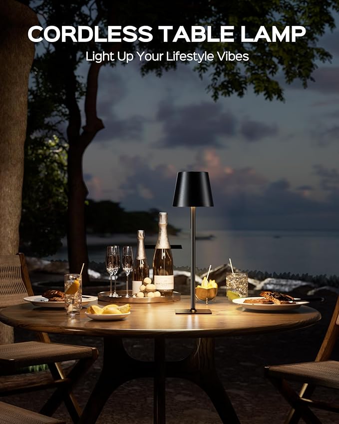 JACKYLED Cordless Lamp DIY Height, 3 Color Stepless Dimming, 5000mAh Battery Operated Lamp Portable Rechargeable for Bedroom Dinning Kitchen Metal Black, 2 Pack