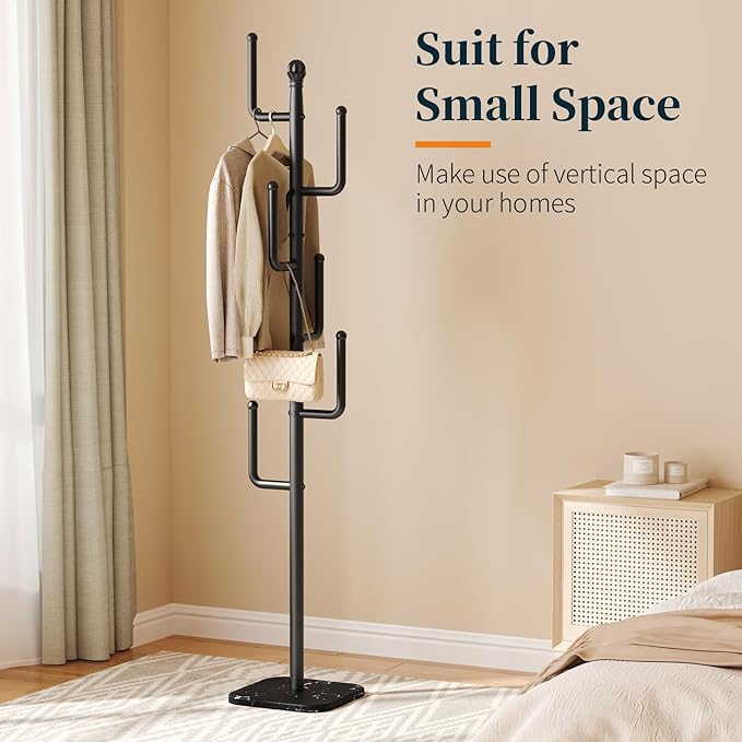 Yoobure Coat Rack Freestanding with Natural Marble Base - Cactus Coat Tree with 6 L-shaped Hooks, Heavy Duty Coat Hanger Stand, Metal Coat Rack Stand for Entryway, Hall Tree for Jacket/Hat/Clothes/Bag