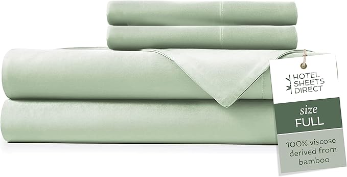Hotel Sheets Direct 4 Piece Bed Sheet Set Full Size, 100% Viscose Derived from Bamboo Sheets Set with 2 Pillowcases, Cooling & Breathable Luxury Bedding, Moisture-Wicking & Silky Soft, Light Green