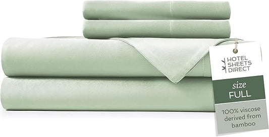 Hotel Sheets Direct 4 Piece Bed Sheet Set Full Size, 100% Viscose Derived from Bamboo Sheets Set with 2 Pillowcases, Cooling & Breathable Luxury Bedding, Moisture-Wicking & Silky Soft, Light Green