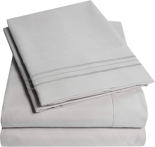 1500 Supreme Collection Full Sheet Sets Light Gray Silver - Luxury Hotel Bed Sheets and Pillowcase Set for Full Mattress - Extra Soft, Elastic Corner Straps, Deep Pocket Sheets, Full Silver