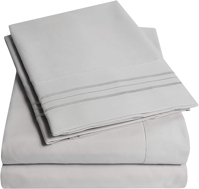 1500 Supreme Collection Extra Deep Pocket Sheets Set - Luxury Soft Bed Sheets, Wrinkle Free, Bedding, Over 40 Colors, 21 inch Extra Deep Pocket, Twin, Silver