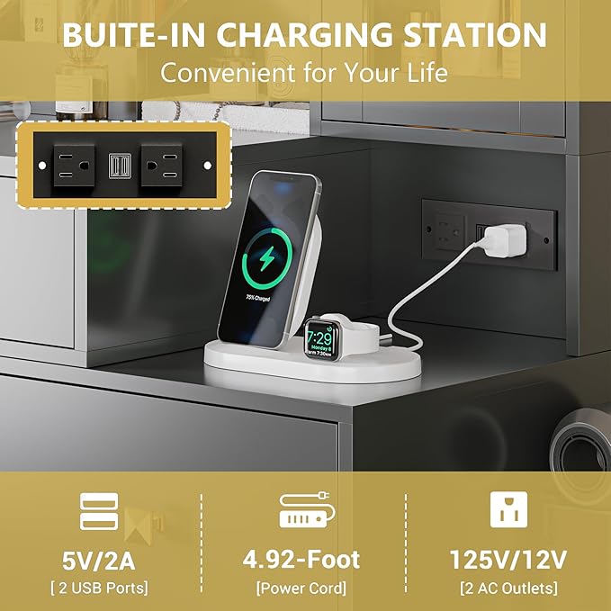 Vanity Desk with Mirror and Lights, Makeup Vanity Table Set with 5 Storage Drawers, Power Outlet & Chair, Small Dressing Table with RGB Ambient Light, Adjustable Brightness for Girls Bedroom, Black