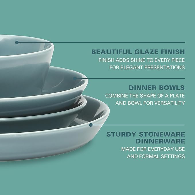 Gibson Home Summer Shades 16 Piece Plates and Bowls Dishes Service for 4 Porcelain Dinnerware Set - Blue