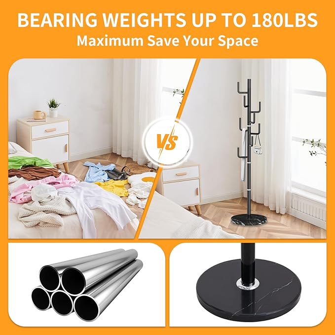 ZOZOE Metal Modern Coat Racks, Cactus Coat Rack Freestanding with Natural Marble Base, Coat Rack Stand with 8 Hooks, Coat Tree Hanger Stand for Bags, Hats, Entryway, Office