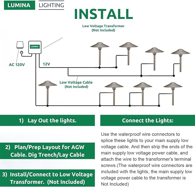 Lumina Lighting® 3W Landscape Lighting 12V Landscape Lights Low Voltage Landscape Path Lights Warm White Waterproof Outdoor Replaceable G4 LED Bulb for Garden Pathway Lawn Yard (Bronze, 2-Pack)