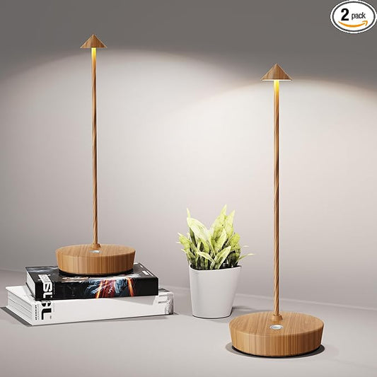 Cordless Table Lamps Rechargeable, 6000mAh Battery Operated LED Desk Lamp Outdoor Waterproof Portable Touch Dimmable Table Light for Patio Restaurant Dining Home Set of 2 Wooden