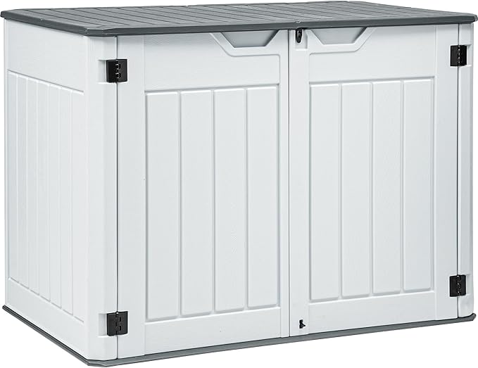 YITAHOME Large Outdoor Horizontal Storage Shed, 47 cu ft Resin Tool Shed w/o Shelf, Outdoor Waterproof Storage with Floor for Trash Cans, Garden Tools, Lawn Mower, Lockable, 4.5x2.8x3.9 ft, Light Gray