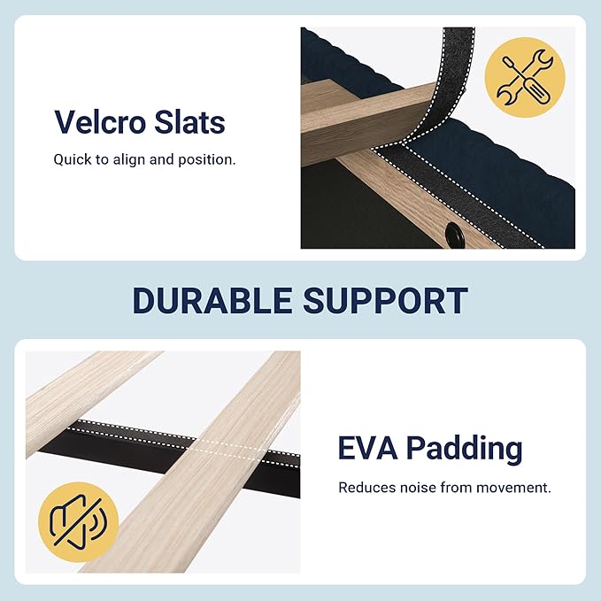 Allewie Full Size Bed Frame with Upholstered Wingback Headboard, Vertical Channel Tufted Corduroy Velvet Platform Bed, Strong Wooden Slats Support, No Box Spring Needed, Easy Assembly, Dark Blue