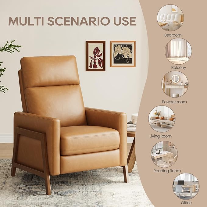 COLAMY Push Back Recliner Chair Set of 2, Upholstered Leather Recliner with Footrest 105-135 Degree Adjustable, Comfy Modern Wingback Recliner for Living Room, Bedroom,Small Spaces, Camel