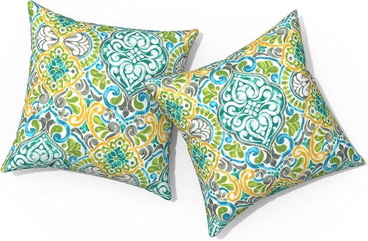 Outdoor Pillows for Patio Furniture 20x20 inch, Square Outdoor Throw Pillows with Inserts, Decorative Patio Pillows for Garden Couch Home Sofa Office Chair, Pack of 2,Damask Green