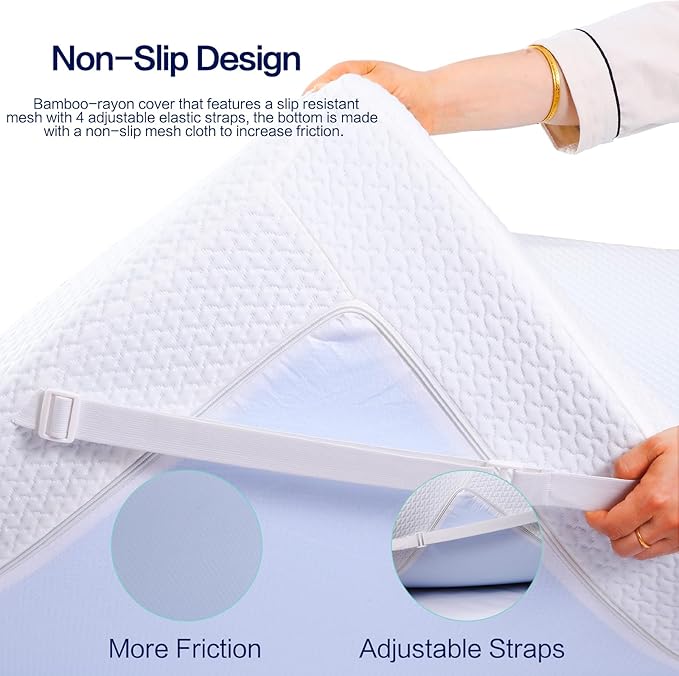 Twin XL Mattress Topper, Mattress Topper Twin XL 3 Inch High Density Memory Foam Mattress Pad Comfort Cooling, Bed Topper with Removable Cover, 4 Elastic Straps White, CertiPUR-US Certified