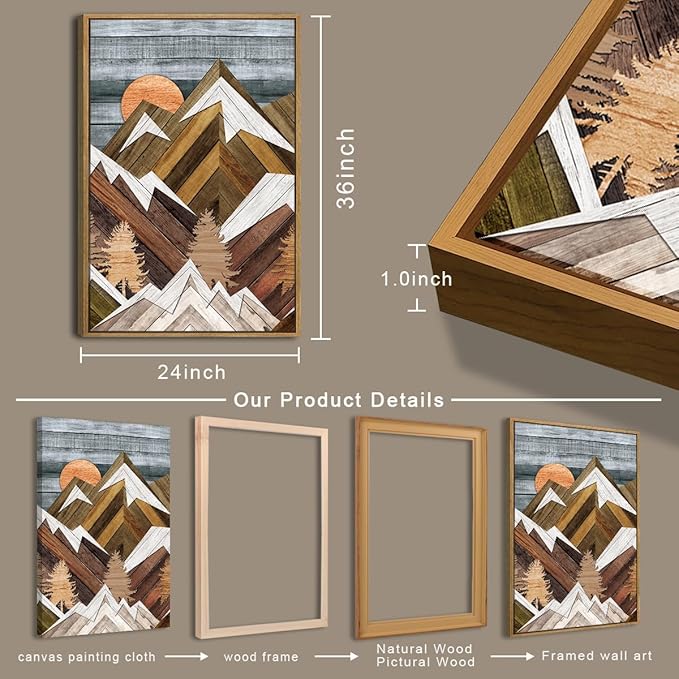 BINCUE Extra Large Mountain Wall Art Decor large Artwork Mountain Wall Decor 24x36 Inches Set of 3 Framed Painting for Living Room Bedroom Office