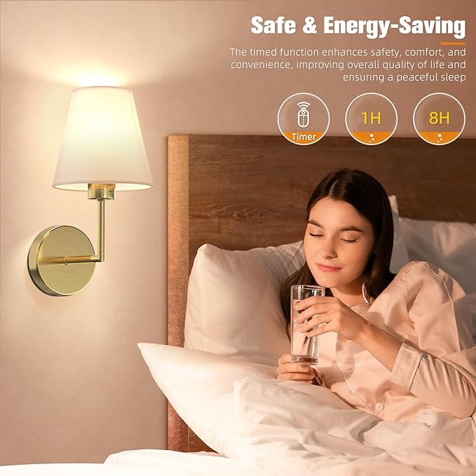 NIORSUN 13.8 inch Battery Operated Wall Sconce Set of 2,Gold Rechargeable Wall Lights with 5200mAh Dimmable Detachable Bulbs and Remote,9 Colors Wireless Sconces for Bedroom Living Room Hallway
