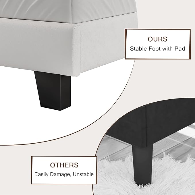 Twin Upholstered Bed Frame with Headboard, Button Tufted Linen Bed Base, Platform Bed with Wood Slat, Heavy Duty, Easy Assembly, No Box Spring Needed, White