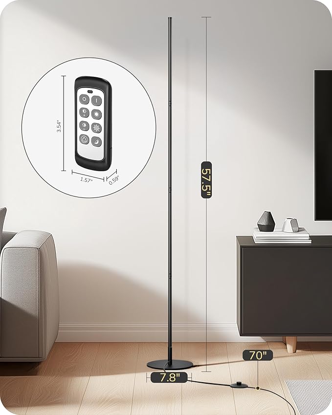 EDISHINE Modern Corner Floor Lamp, Set of 2, 57.5" Height, 7 Color Temperature 3000-6000K, Dimmable LED Floor Lamp for Bedroom, Living Room, Office, Black