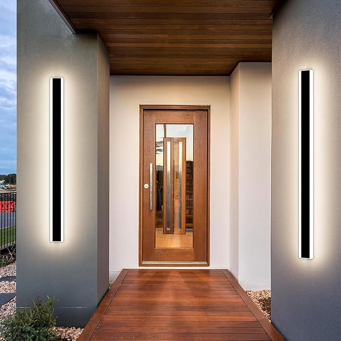 Mikeru Modern Wall Light, Dimmable Outdoor Sconce 39" Black Exterior Light with Remote Control, IP65 Waterproof, Anti-Rust Linear Long Porch Light