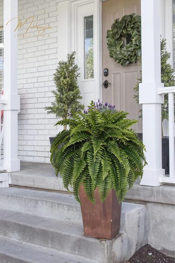 Silky Artificial Boston Fern Bush,48IN Fake Fern Large Hanging Plant That Look Real for Outdoors Home Decor,80Branches (Pack of 1)