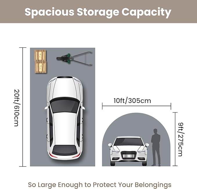SUNBURY Carport, 10x20 FT Heavy Duty Canopy, Portable Garage with All-Steel Metal Frame & Double Zipper Doors, Round Style Outdoor Storage Shed for Car, Truck, Boat, Patio Furniture, Grey