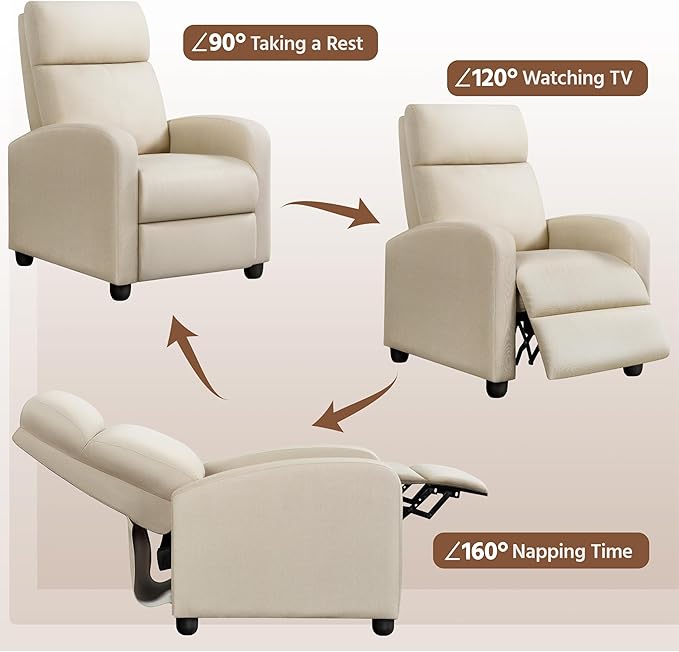 Yaheetech Modern Fabric Recliner Chair Sofa Adjustable Single Sofa with Thicker Seat Cushion and Backrest for Living Room Home Theater, Beige
