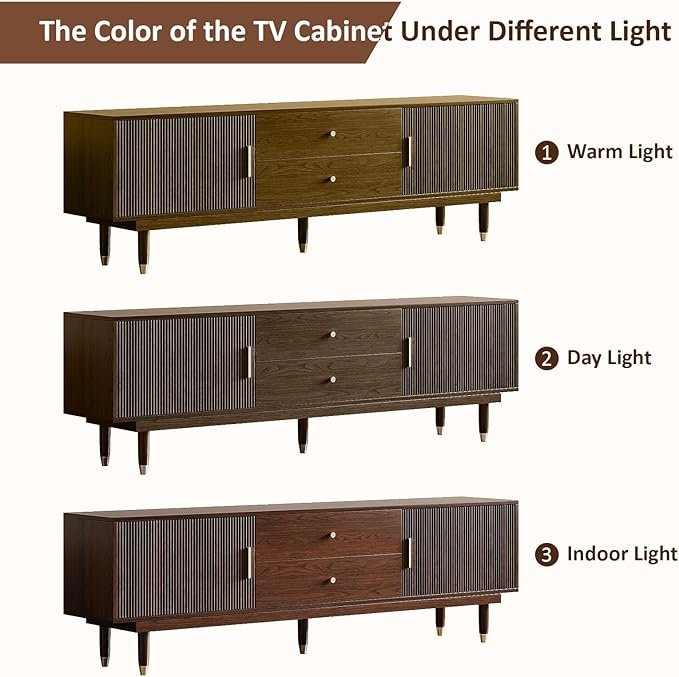 XEW Walnut TV Stand for 75 inch TV, 70.9" Entertainment Center with 2 Storage Cabinet & 2 Drawers, Modern TV Console, Mid Century Media Console for Living Room/Bedroom