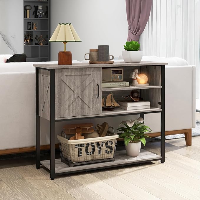 41" Console Table with Storage Cabinet, Sofa Table with Storage Shelves, Coffee Bar Table, Sofa Entryway Tables for Entry Way, Behind Couch Table for Living Room Hallway, Gery