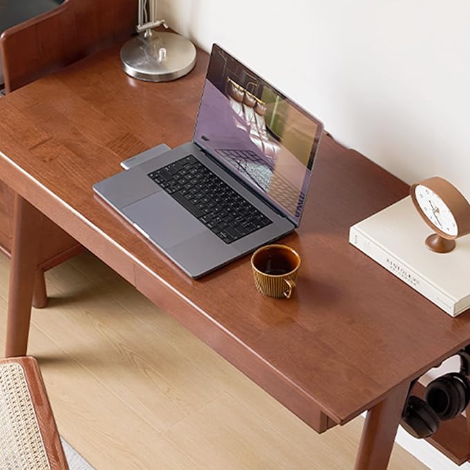 100% Solid Rubber Wood Desk Home Office Desk Mid Century Modern Writing Computer Desk with Drawer for Home Office 47"