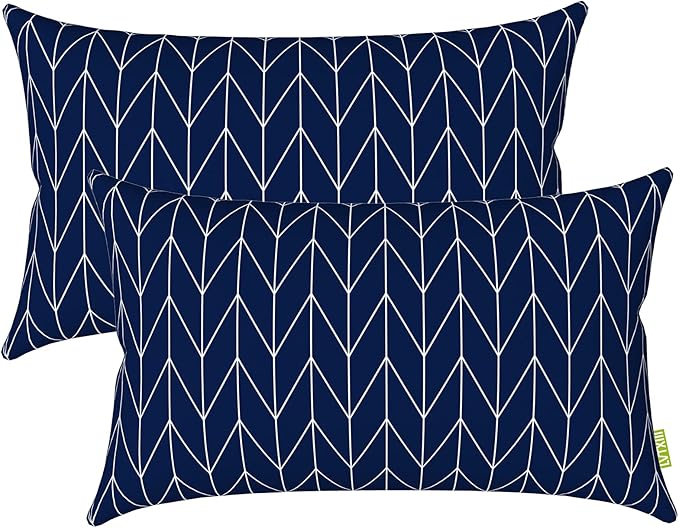 LVTXIII Set of 2 Patio Lumbar Pillows, 12”x20” Fade Resistant Outdoor Lumbar Pillow with Inners, Fluffy Decorative Garden Lumbar Cushions for Home Patio Coach Sofa Use, Herringbone Navy