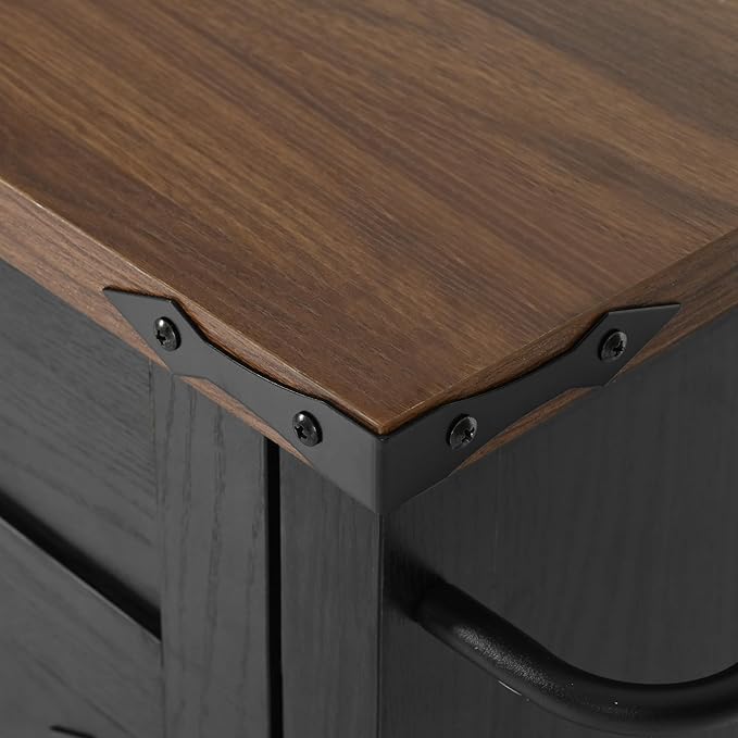 Farmhouse Roling Kitchen Island Cart with Drop Leaf Breakfast Bar with Power Outlet, Storage Island Table on Wheels with Drawers, Spice Rack(Black)