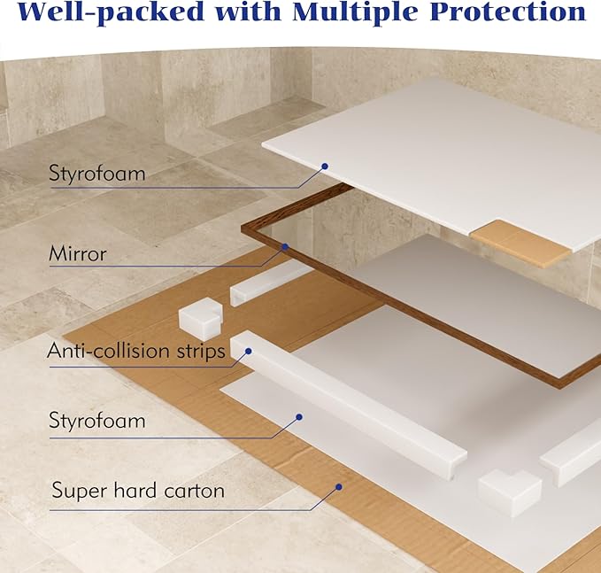 Rectangle Walnut Bathroom Mirror 55x30 Inch, Anti-Rust 4MM Tempered Glass, Modern Vanity Mirror for Bathroom, Horizontal or Vertical Wall Mount